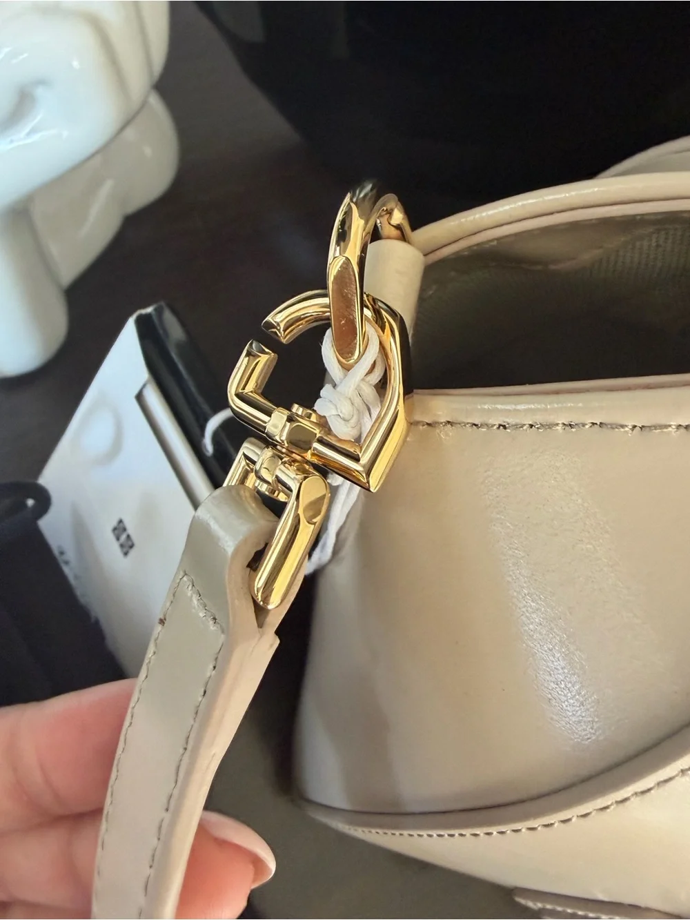 Givenchy Beige Patent Antigona Satchel with Gold Hardware
